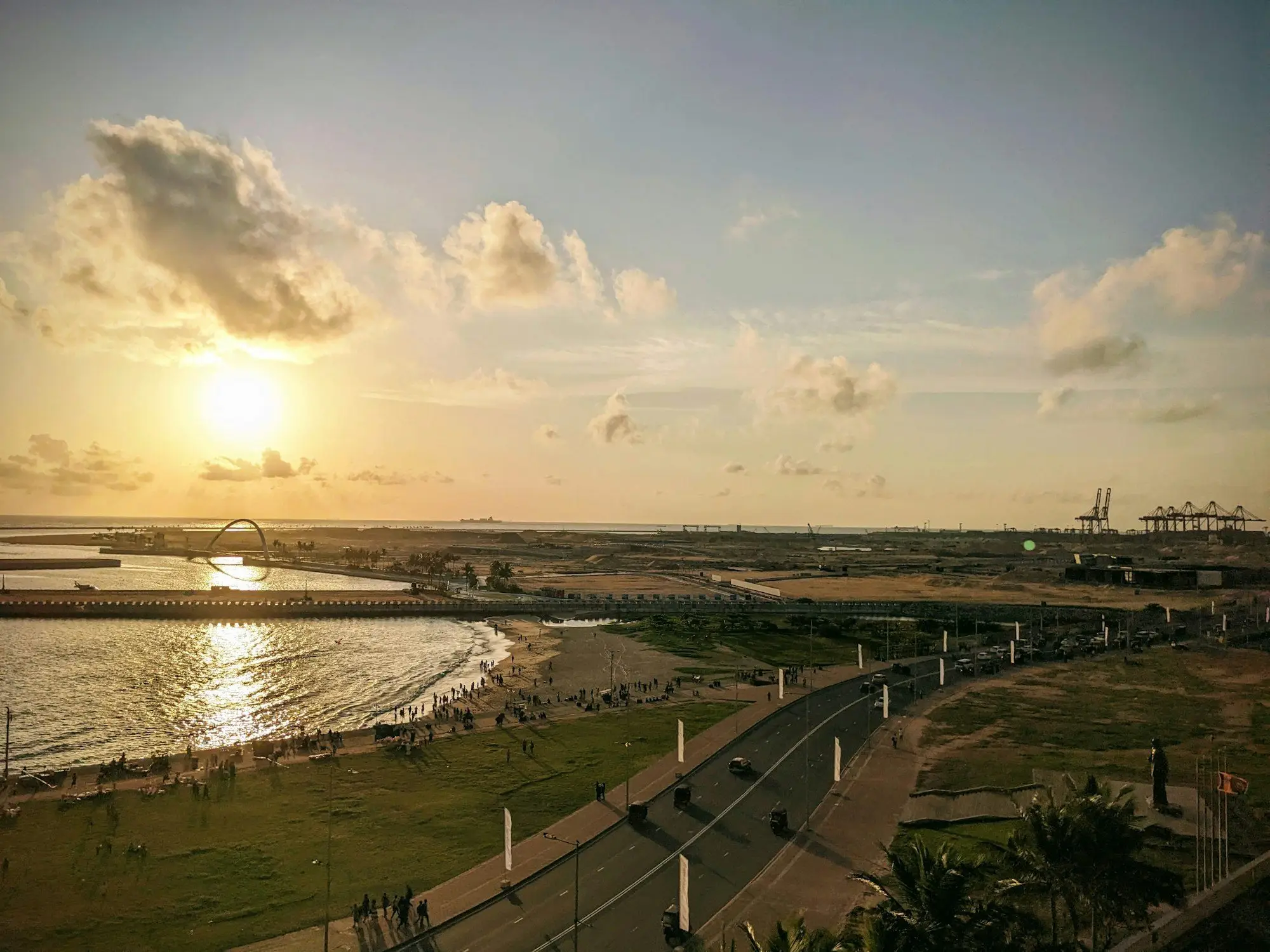 Galle Face Green and Port City at sunset, Colombo